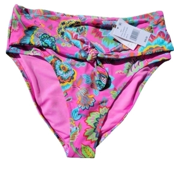 NWT Jessica Simpson Pink Tropical Swim Bottoms Size XL - Picture 1 of 9